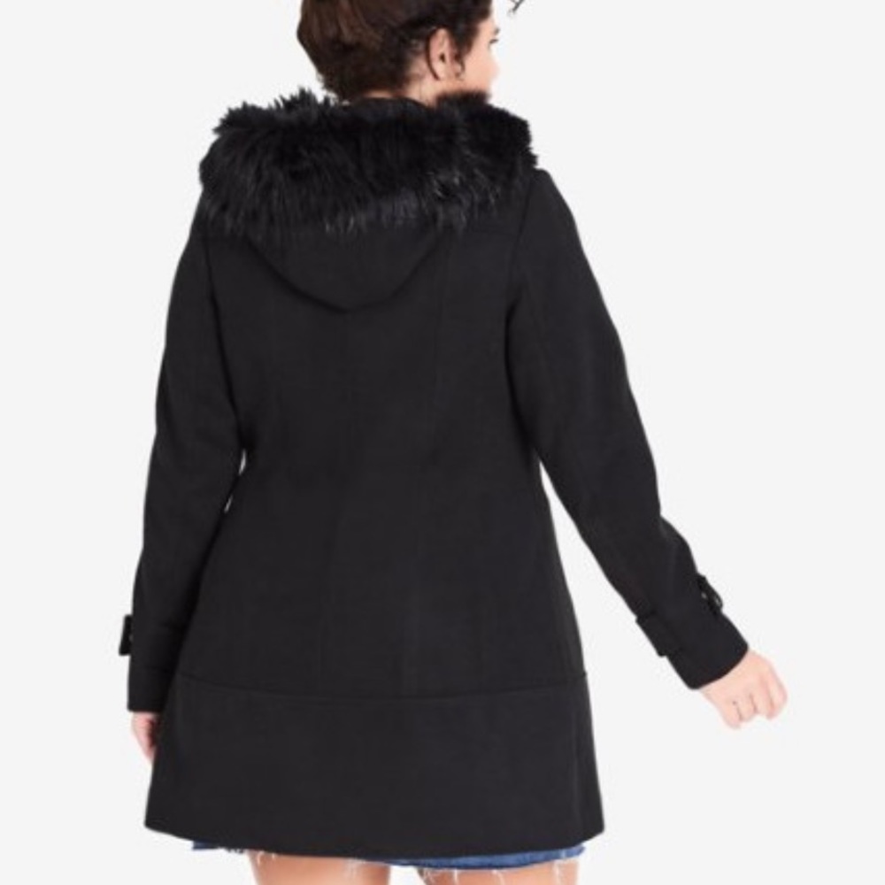 City Chic Wonderwall Hooded Black Coat NWT - Picture 2 of 7